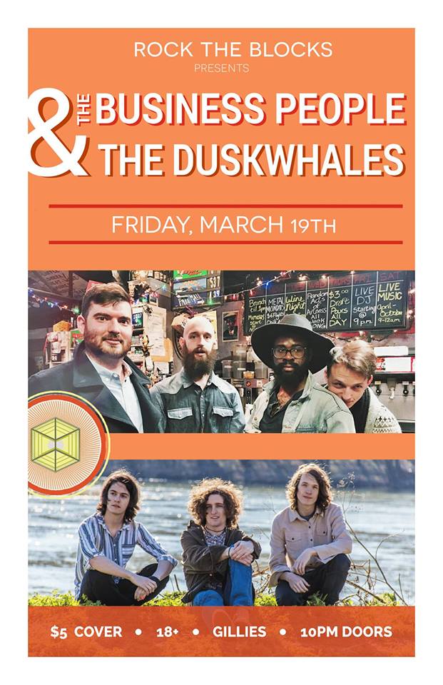RockTheBlocksVA's tweet photo. RSVP for our 3/19 showcase at Gillie's featuring The Business People &amp; @TheDuskwhales >>> https://t.co/iwIGzXRVur https://t.co/fseBejAO74