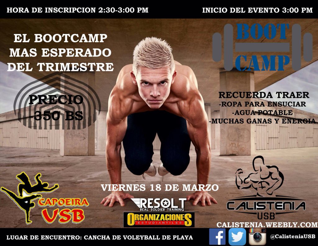 CalisteniaUSB's tweet photo. ¡No te pierdas del Bootcamp más esperado del trimestre! https://t.co/6ucb5MA0YT