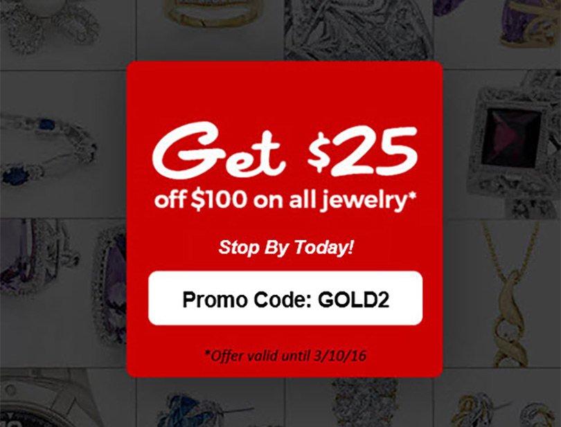 superpawn's tweet photo. You're SOCIAL EXCLUSIVE OFFER is here! Visit a store near you &amp; use the promo code: GOLD2 to get $25 off of jewelry! https://t.co/e6RZqgmNmB