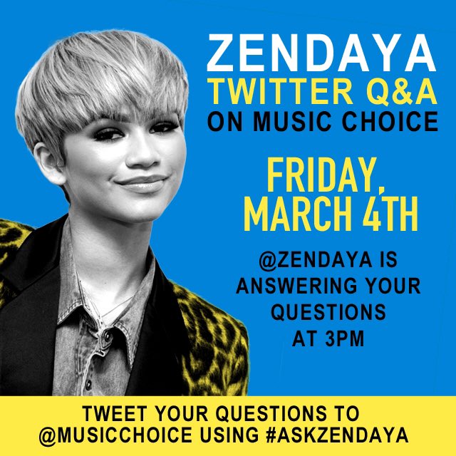 Zendaya's tweet photo. Wanna ask me a question? Tweet it to @MusicChoice with #AskZendaya and yours could be picked. #BNTW https://t.co/SY9KCVxPox