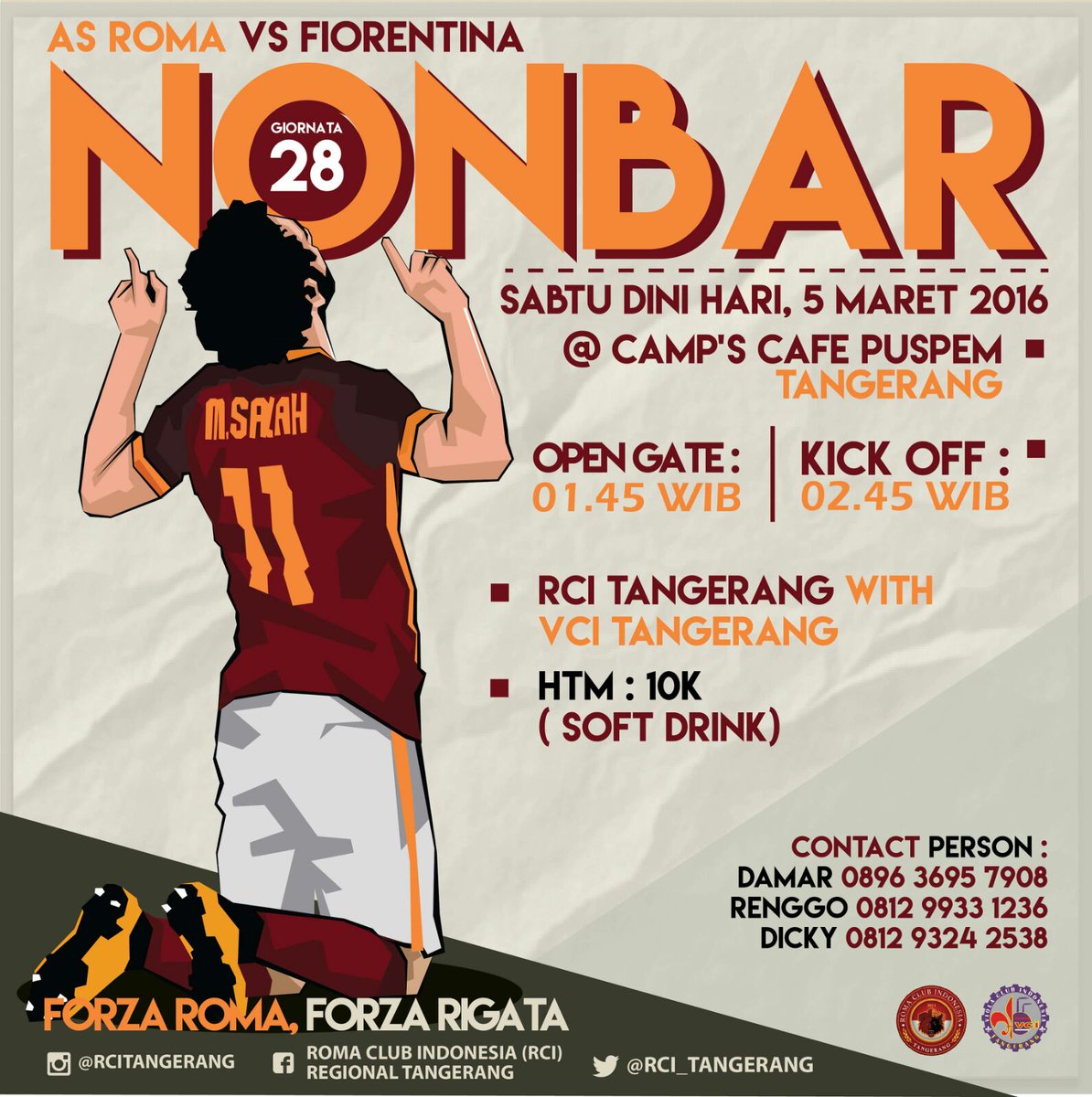 VCI_Tangerang's tweet photo. Nobar  AS Roma vs Fiorentina at Camp Cafe Puspem Pemkot Tangerang. Kick Off 2:45 WIB. Cc:  @RCI_Tangerang https://t.co/xF887GZ01j
