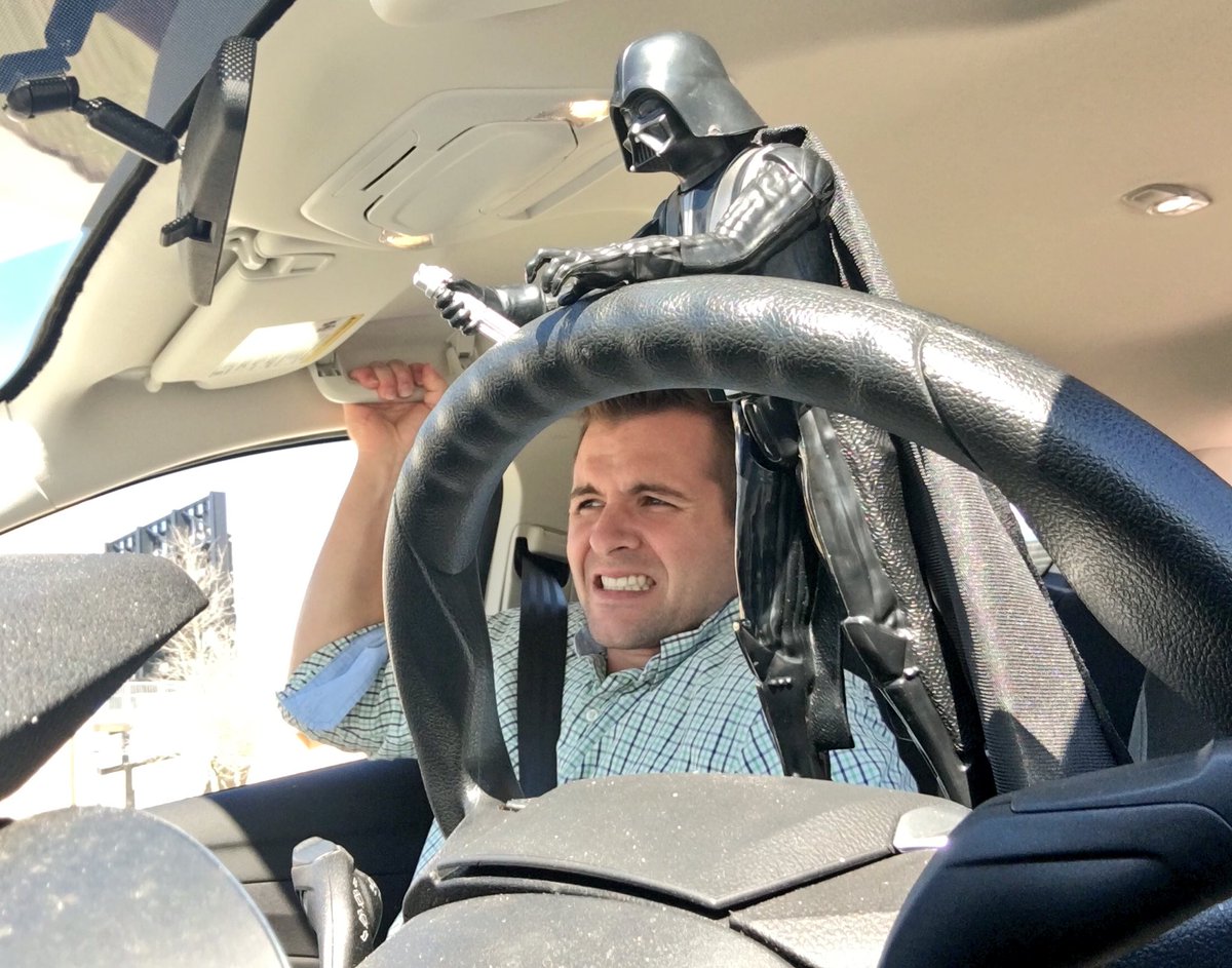 JBrannanLive's tweet photo. #lilvader decided to take the wheel on #bringyouractionfiguretoworkday . I'm such a #pushover #vadertakethewheel https://t.co/otmzhHPI7b