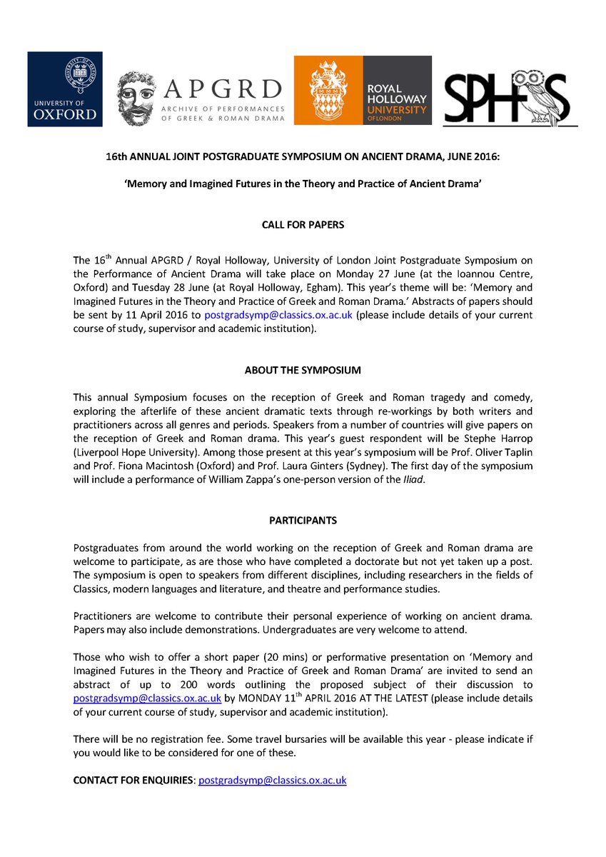 APGRD's tweet image. #CFP ‘Memory and Imagined Futures in the Theory and Practice of #AncientDrama’ #PostgraduateSymposium