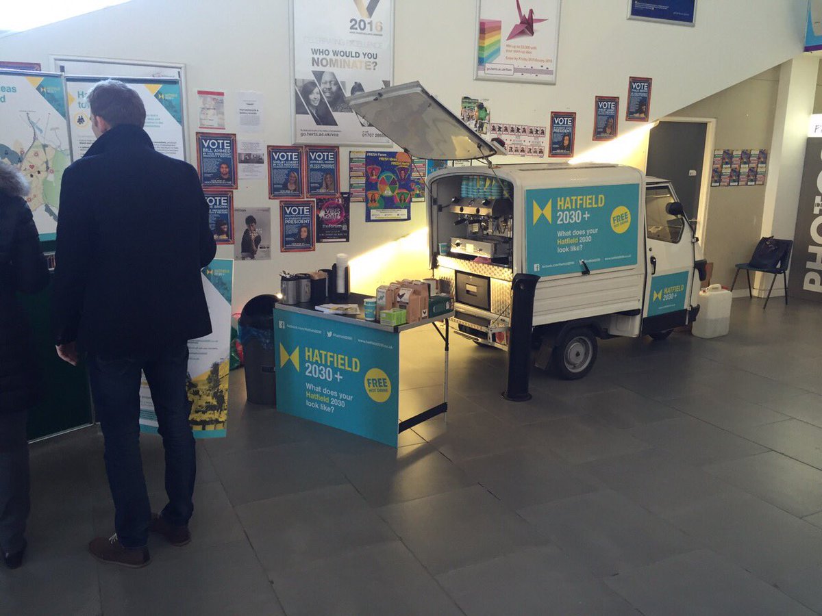 All set up and ready to serve at Herts Uni <a href="/Hatfield2030/">Hatfield2030</a> #mobilecoffee #events @Tweet2London