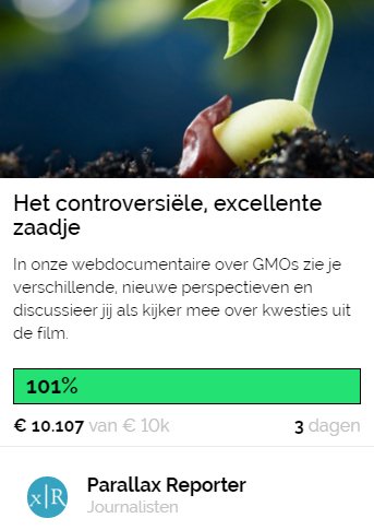eefmuller's tweet image. Hoera! #Crowdfunding voor onze #GMO #webdocu is de 100% gepasseerd. Op naar de 110%, want: voordekunst.nl/projecten/4130…