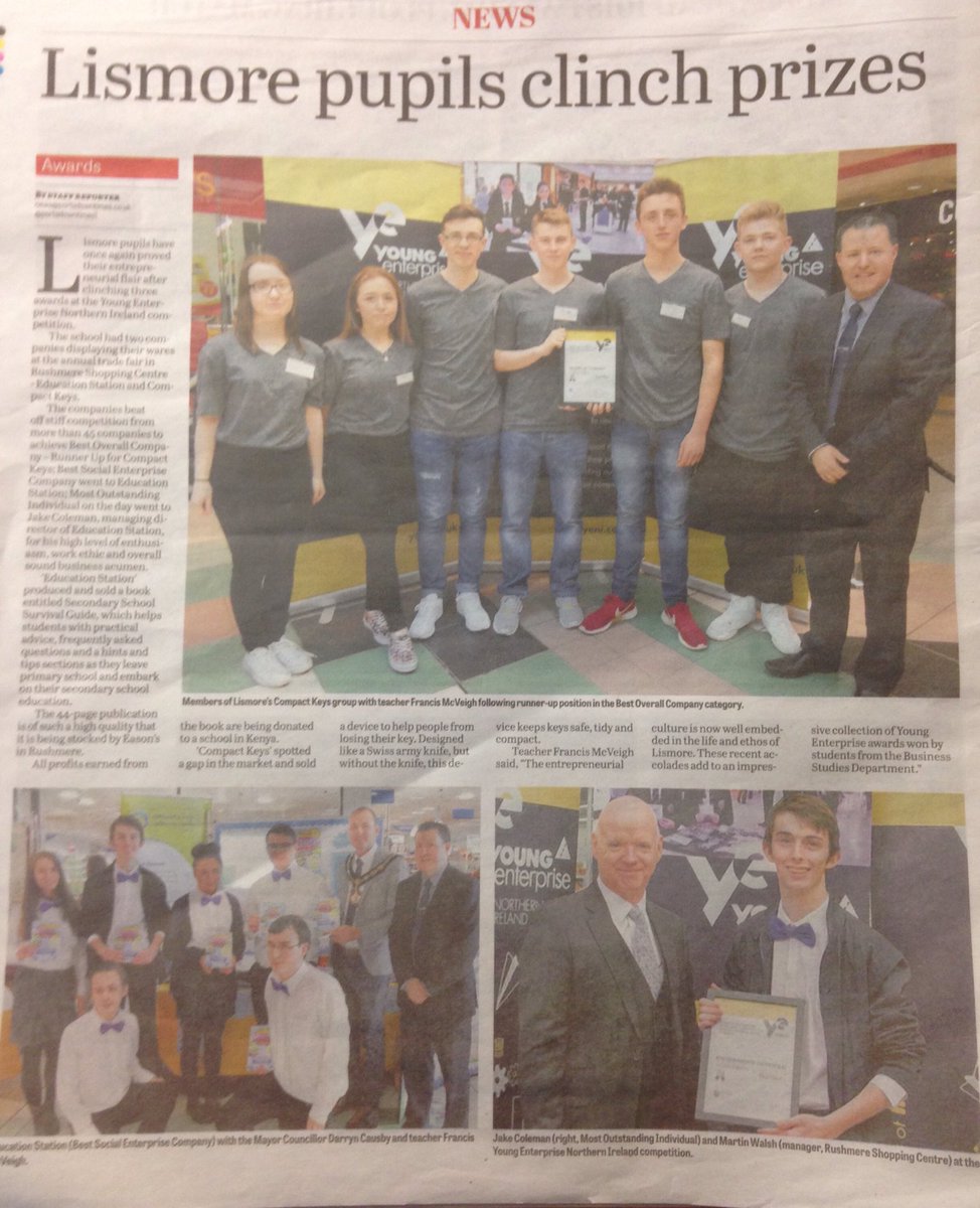lismorebusiness's tweet photo. Great write up of recent @YE_NI success in @PortadownTimes1 page 34 @lismorecomp #WellDoneStudents #prideoflismore https://t.co/2gNHzqKCLg