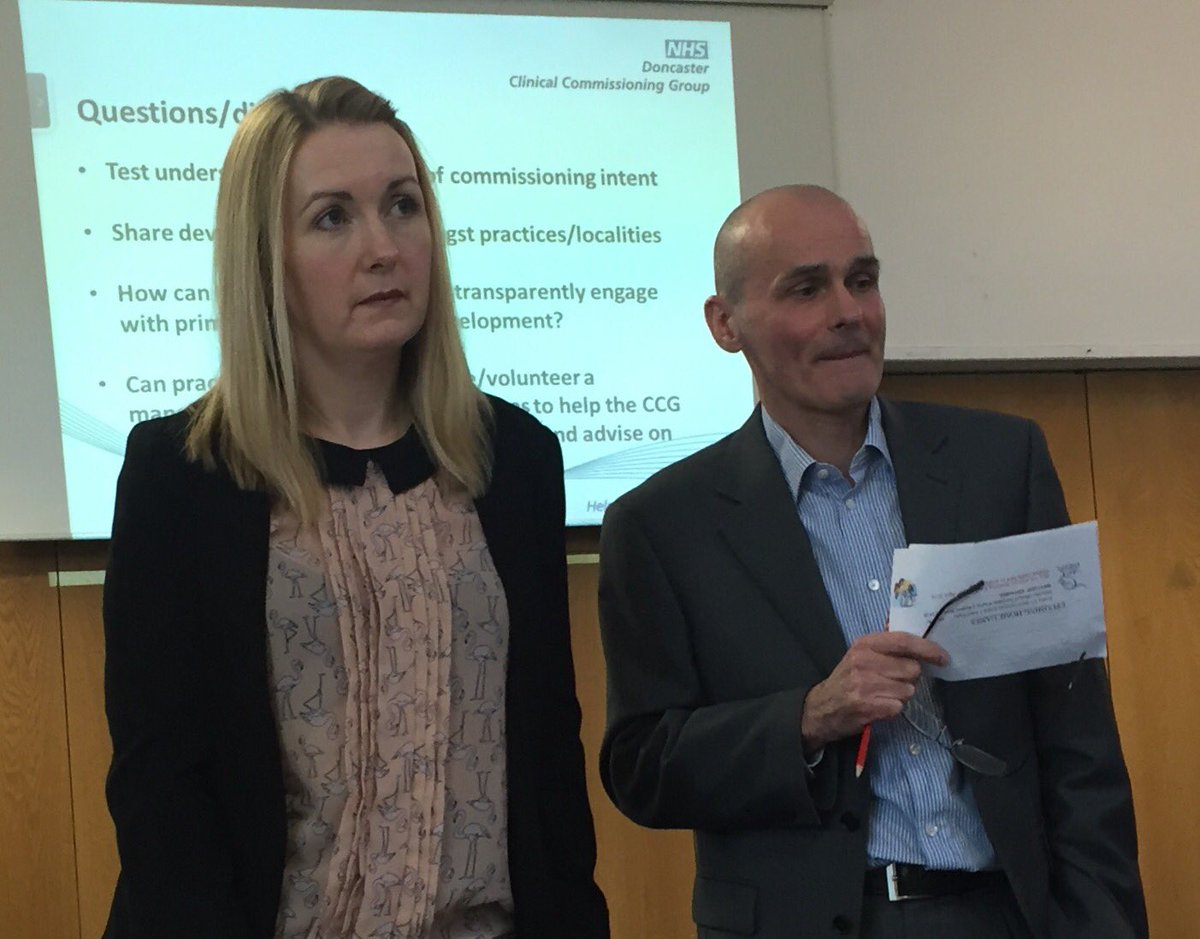 HealthCareDONC's tweet photo. @laura_sherburn and @chrisstainforth listening to feedback from #doncasterisgreat GPs @CastleParkDRFC #FutureofPC https://t.co/hLEvS068BX