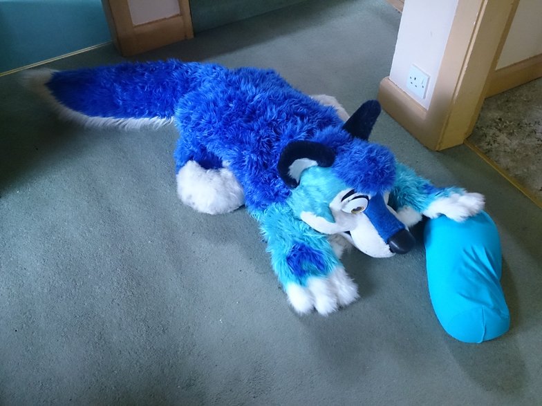 Blastdav's tweet photo. Mini Ári says Hai, then wants the blue mallow ^_^<3 #FursuitFriday kinda >.> https://t.co/mJlELpjs2U