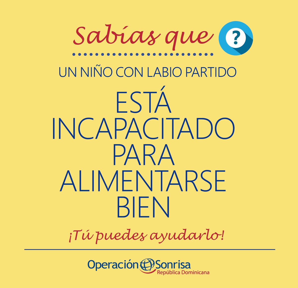 OpSonrisaRD's tweet photo. Buscamos niños con paladar hendido y/o labio partido para operarlos gratuitamente #OperaciónSonrisaRD https://t.co/PfMWuA4qZ9