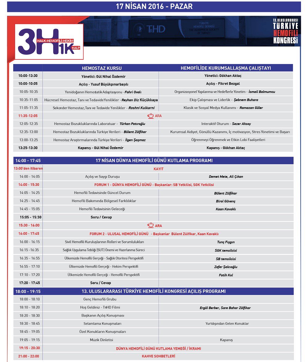 HemofiliKongre's tweet photo. 17-18-19 Nisan'da @RadissonBlu_Sis'de gerçekleşecek 13. Uluslararası Türkiye @HemofiliKongre programı #hemofili https://t.co/v8LEfC65BX