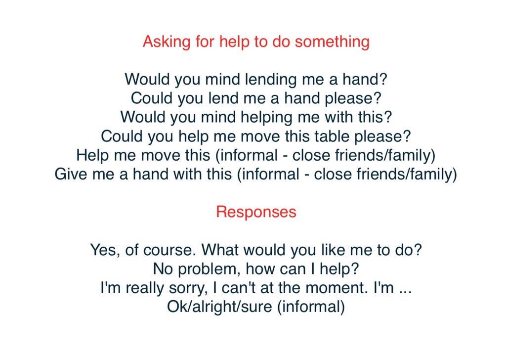 eflforlife's tweet photo. #learnenglish #English #inglés
Functional English: some phrases for asking someone for help https://t.co/GsdiCn857P