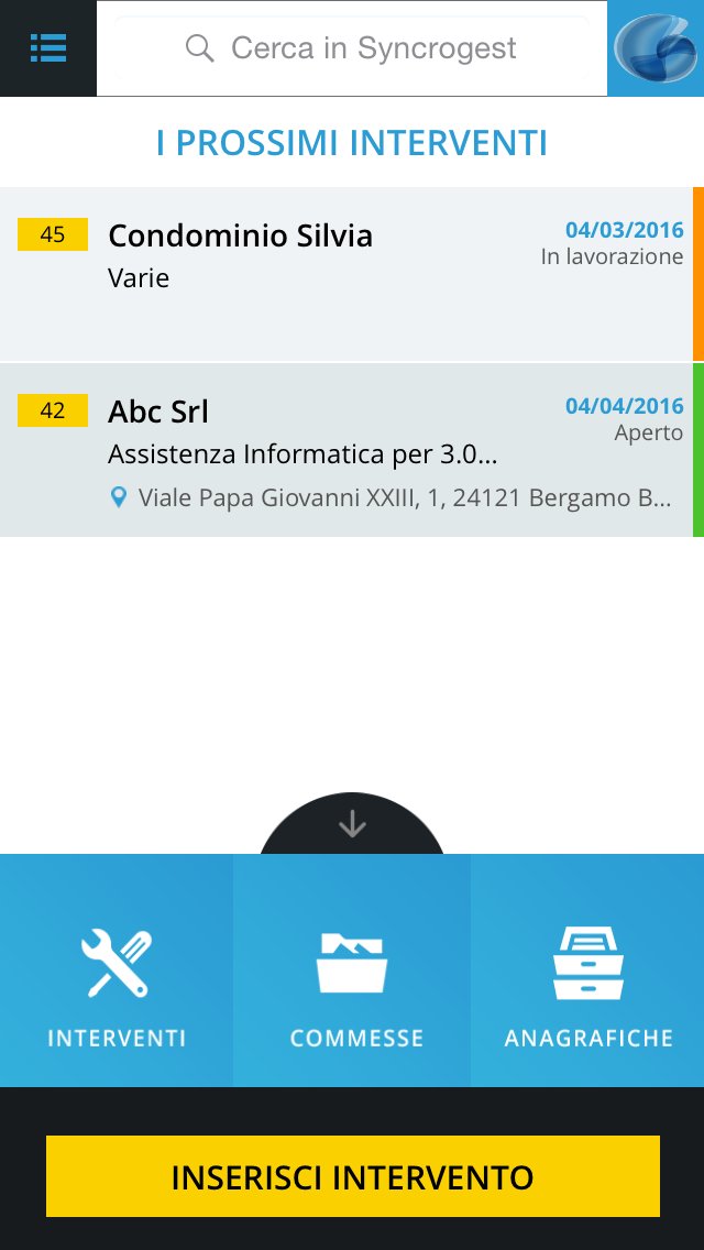Syncrogest's tweet photo. Che c'è di nuovo? Nuova bacheca e lista interventi sulle App di @Syncrogest #appgestionale #mobile #smartworking https://t.co/OKYX2r1fZf