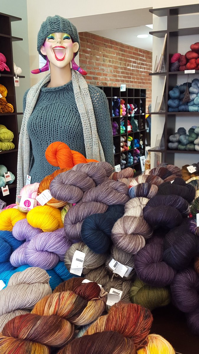 This lady is SUPER EXCITED about the arrival of a fresh shipment of <a href="/MissBabsYarns/">Miss Babs</a> at <a href="/fibrespaceshop/">fibre space</a> .