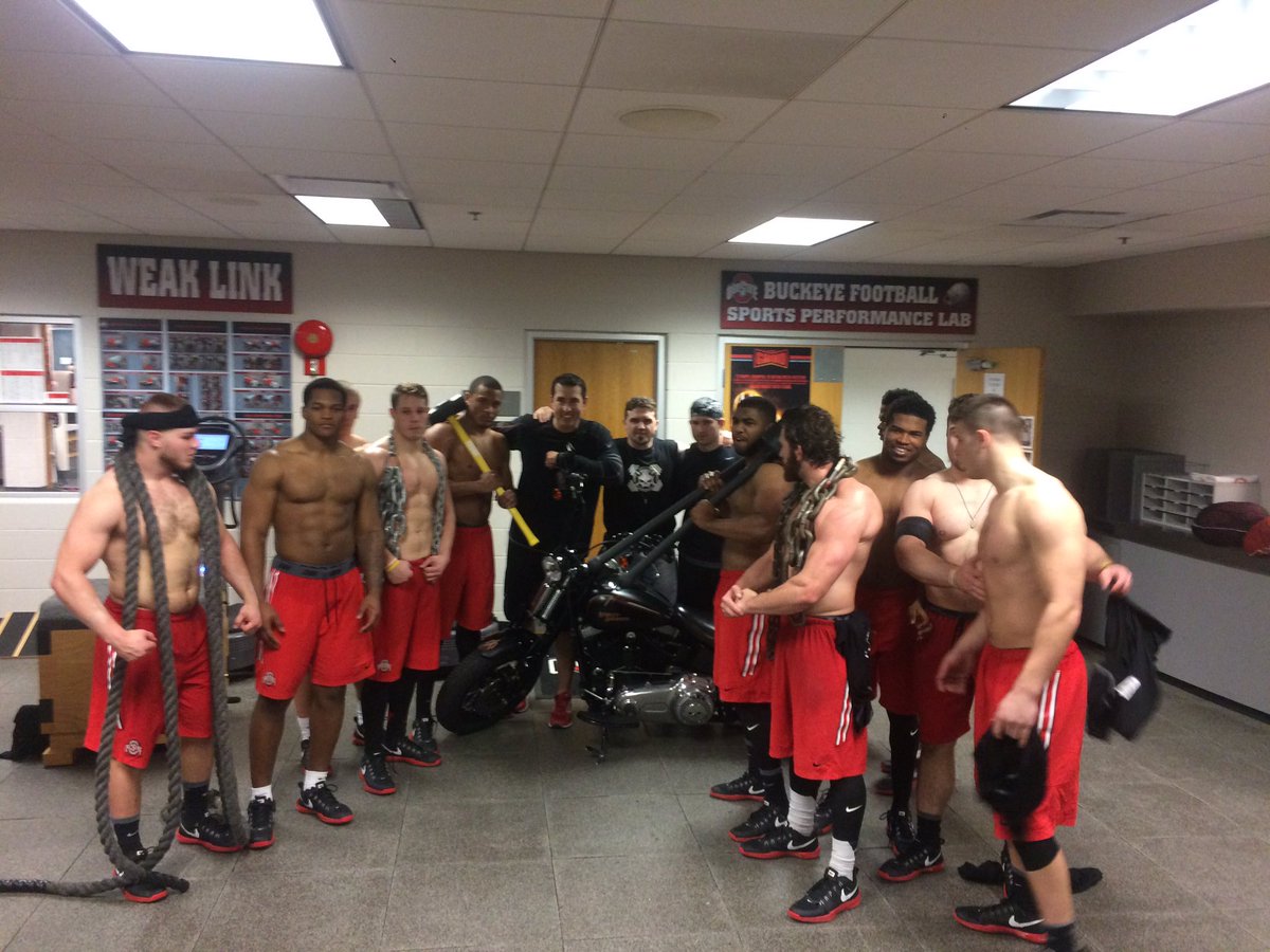Bcarp3's tweet photo. OSU Lbs completing Harley Davidson Day as the cap stone to Winter Conditioning... #BeefyDudes #SpringBallUpNext https://t.co/24Q04123uf