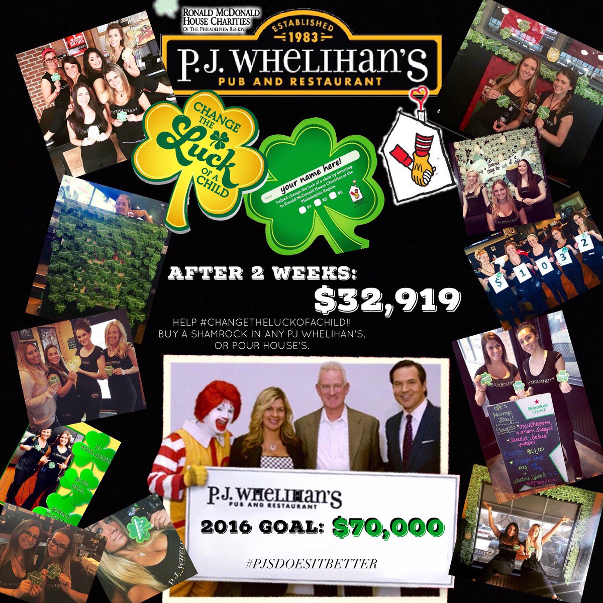 PJsPub's tweet photo. #PJsGirls are involved!! buy a shamrock @ #PJWhelihans #PJsPourHouse til the 20th! @McDPhilly #RonaldMcDonaldHouse https://t.co/3o8vnF7Ahl