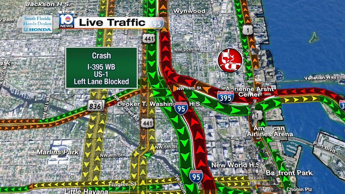CRASH: I-395 WB & US-1  Left Lane Blocked.  #TRAFFIC #MIAMI https://t.co/osi4ntIvvl