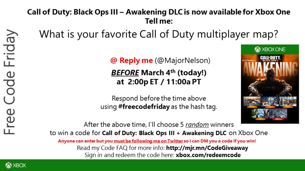 Woordenlijst Badkamer jazz توییتر \ Larry Hryb 💫✨ در توییتر: «#FreeCodeFriday time. Read this & you could win a code for COD Black Ops III + Awakening DLC on Xbox One. Good luck https://t.co/BNgEBqg2nb» Woordenlijst Badkamer jazz توییتر \ Larry Hryb 💫✨ در توییتر: «#FreeCodeFriday time. Read this & you could win a code for COD Black Ops III + Awakening DLC on Xbox One. Good luck https://t.co/BNgEBqg2nb»