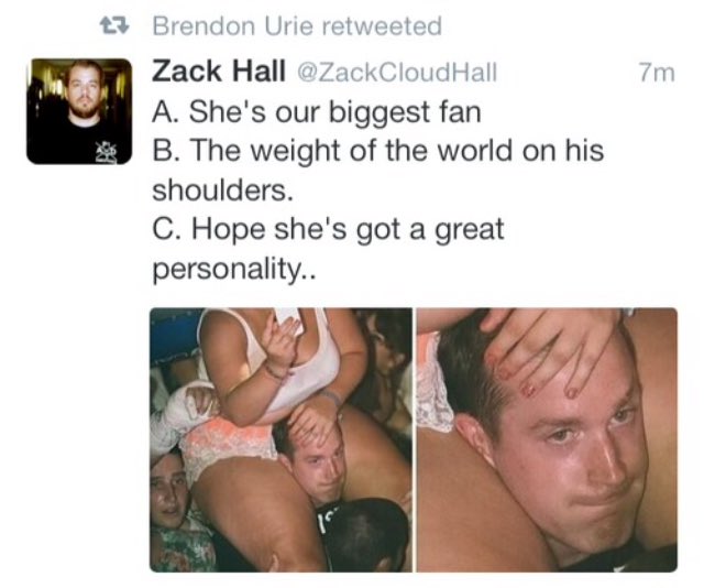 urfavreceipts's tweet photo. BRENDON URIE (part two) //rat

Brendon and Zack hall both fat shamed 

mocked black culture

Fetishising bisexuality https://t.co/jUbLWBWRAb