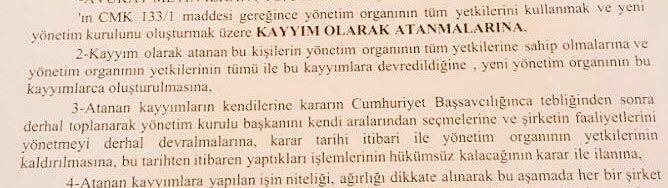 CMK 133/1 maddesi gereğince Kayyım Olarak Görevlendirildik.