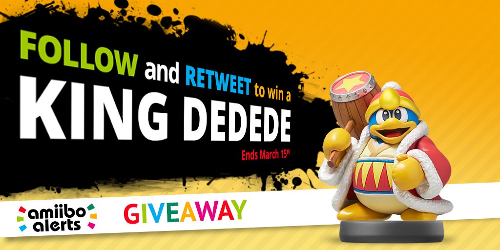 amiiboAlerts's tweet image. RT + Follow for your chance to win a King Dedede #amiibo! Ends March 15th.

Contest rules: amii.bo/amiibo-giveawa…