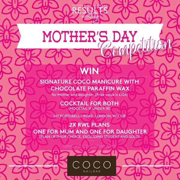 RWLfitness's tweet photo. 💥 WIN!! 💥

RT &amp; FOLLOW @Resultswithlucy &amp; @CocoNailBar for the chance to win the perfect Mother's Day present!! 🙌🏽 https://t.co/jHWOZTJM7n