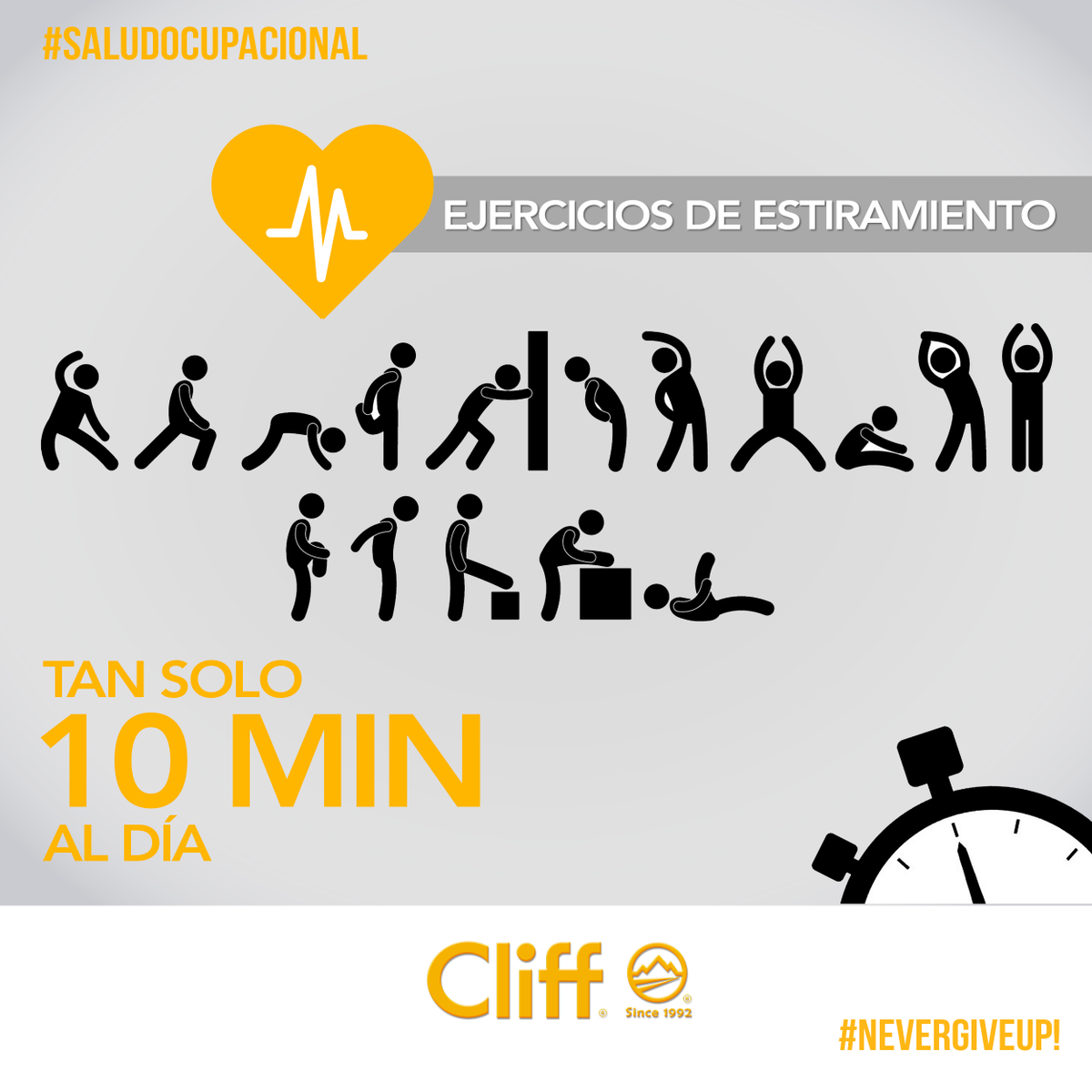 CliffSince1992's tweet photo. #SaludOcupacional Haz estiramientos sencillos y en tan solo 10 minutos te sentirás mas activo #ProcliffProtection https://t.co/muoiVw631n
