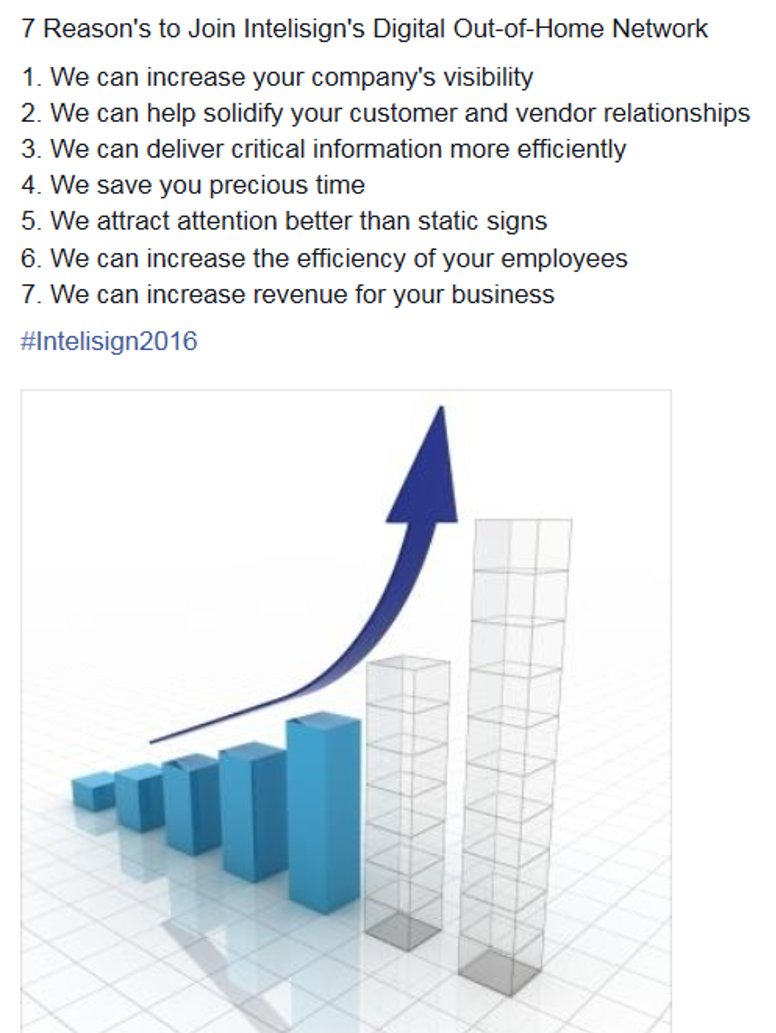 intelisign's tweet image. 7 Reason's to Join Intelisign's Digital Out-of-Home Network  #Intelisign2016
