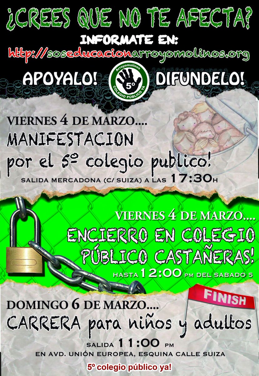 VenaMareaVerde's tweet photo. 4-5-6M: Mani-Encierro-Carrera x el 5º Colegio Público #SOSEducaciónArroyomolinos https://t.co/piOGrYB5mj #MareaVerde https://t.co/mD5l8ryOGM