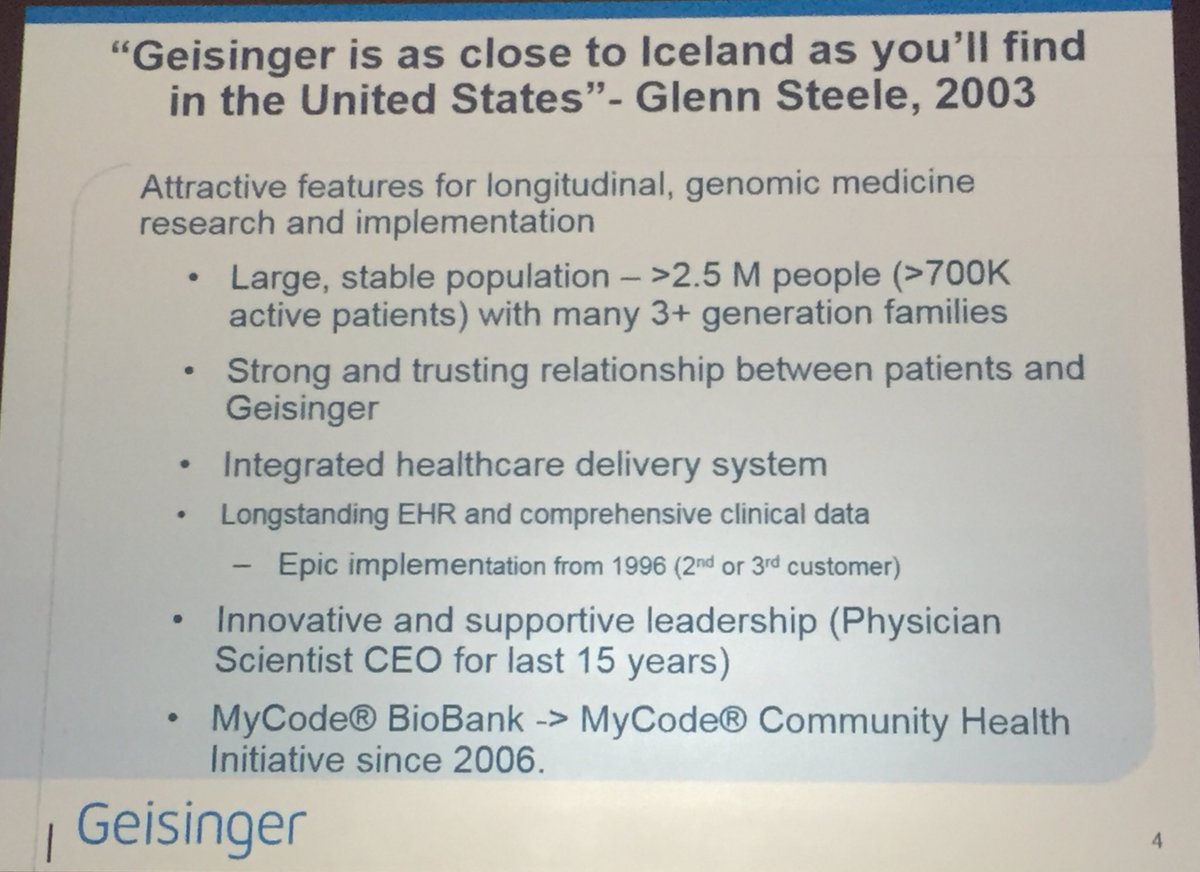 villekoiste's tweet photo. "Geisinger is as close to Iceland as you'll find in the US" @GeisingerHealth #precisionmedicine #FOGM16 https://t.co/C2ExbDMpen