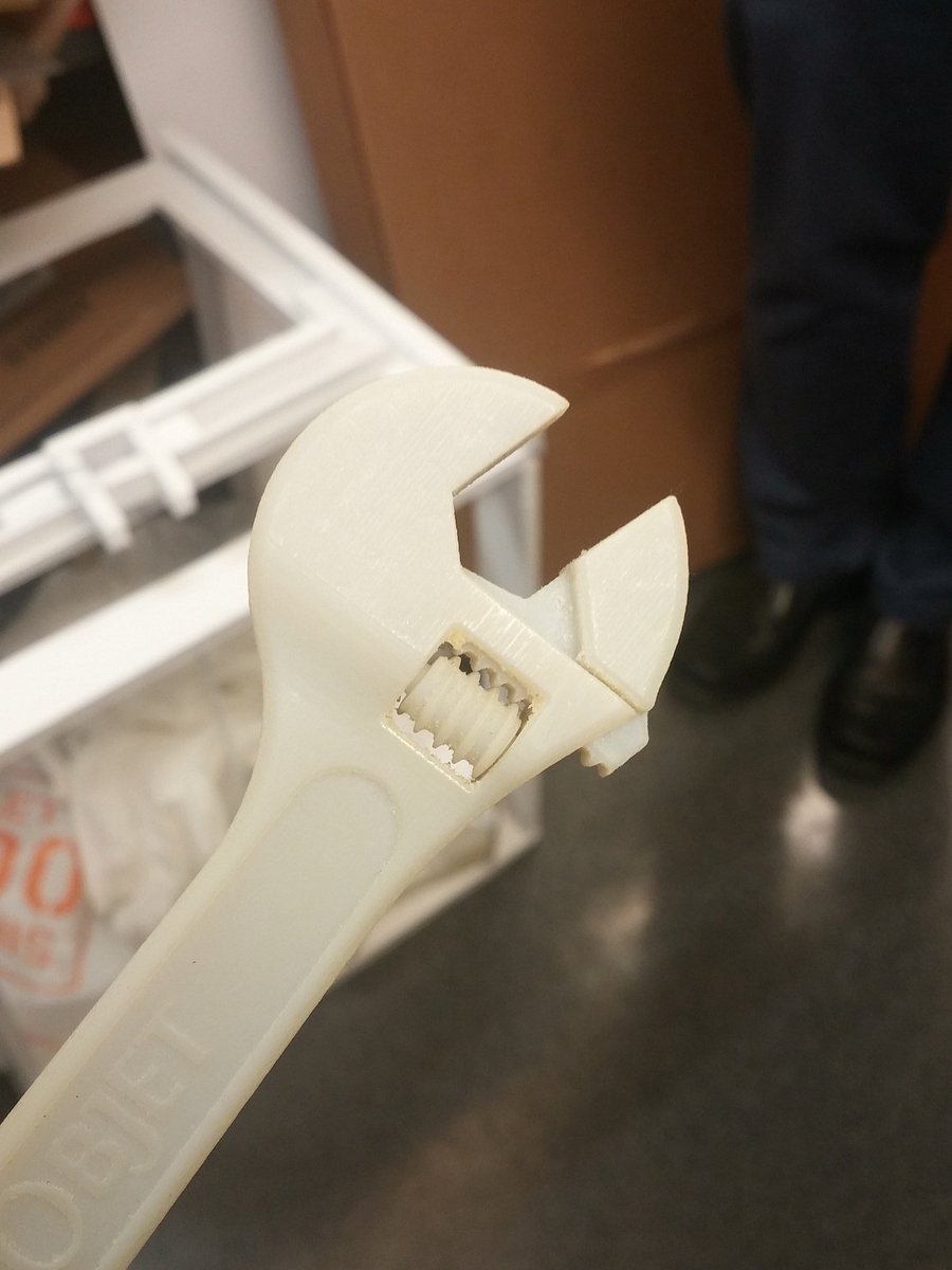 Emma_IStem's tweet photo. A plastic 3-D printed wrench at @NorthwesternU So cool #maker #stemlc https://t.co/RDPfbGICiM