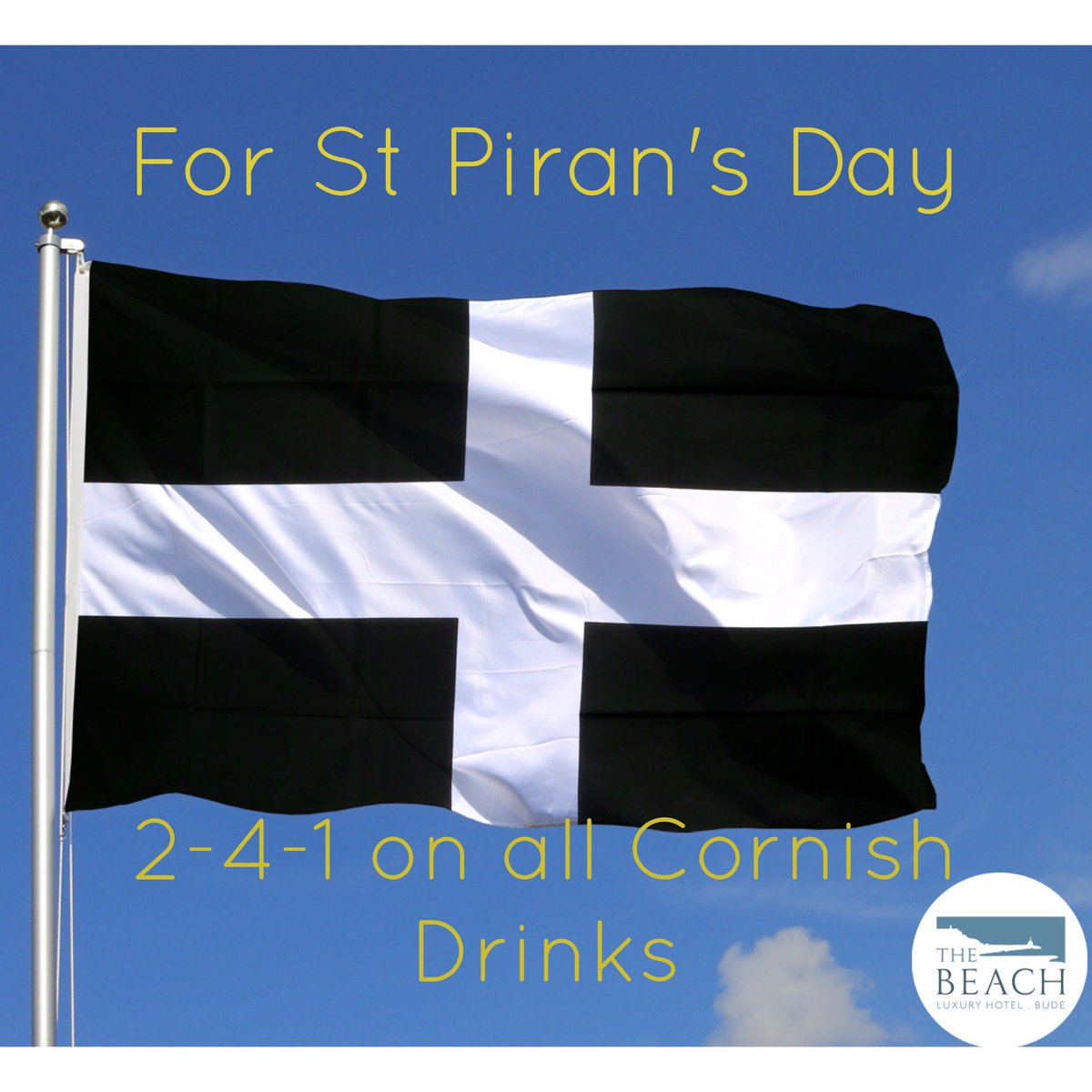 It's #StPiransDay In honour of the Cornish Saint we are offering 2-4-1 on all #Cornish drinks ALL day.  #BigupBude