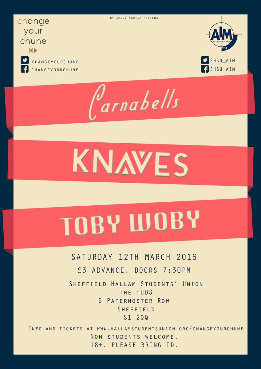 KnavesUK's tweet photo. SHEFFIELD - We're playing @hallamunion on Sat 12th March with @Carnabells. Tickets £3. @changeyourchune @shsu_aim https://t.co/IOgEdmOq9b