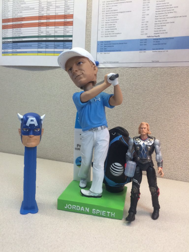 PGATOURAmanda's tweet photo. Probably the only nerd at the @PGATOUR who brought her action figure for #AFWD2016 Thor meets Spieth. https://t.co/fTQ5EUn1PD