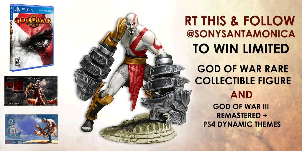 SonySantaMonica's tweet image. RD2! RT &amp;amp; FOLLOW 2 win #GodofWar Rare Collectible + GOW3 Remastered PS4 &amp;amp; GOW Dynamic Themes bit.ly/1UFJVfM