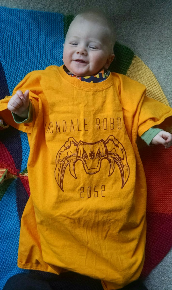 kerbrownstein's tweet photo. Baby Redmond says, "Go @Team2052! Keep moving on up!" #omgrobots #DoubleDECCer #FRC https://t.co/2NKryOEi5Z
