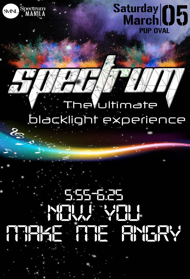 TheSpectrumMNL's tweet photo. Join us as we party all day long with your favorite Bands and DJs! #NOWYOUMAKEMEANGRY #GetNeonized #SpectrumMNL https://t.co/YHNGdNmTRh