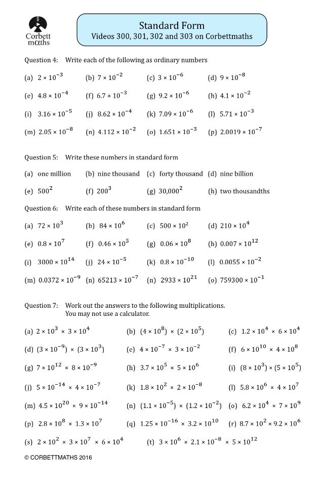 Corbettmaths on twitter new textbook exercise standard form https