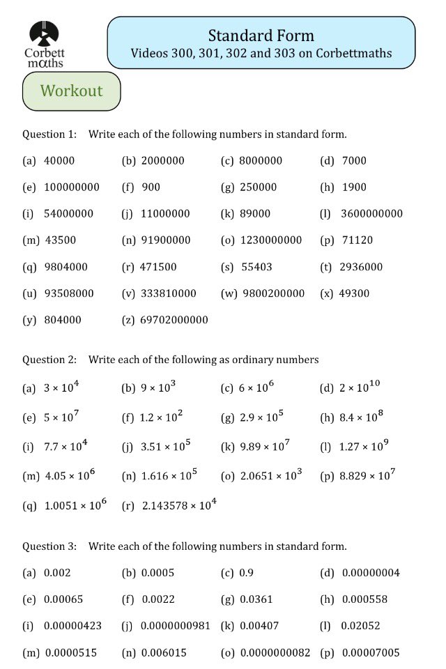 Corbettmaths on Twitter "New Textbook Exercise Standard Form https
