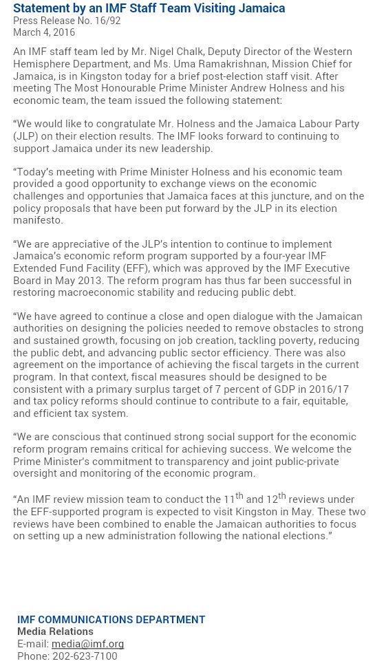 DrCJASmith's tweet photo. #IMF mission team to conduct 11th &amp; 12th reviews in May. 11th rev. delayed by #election. #PrimarySurplus 2016/17: 7% https://t.co/jlETzJor2K