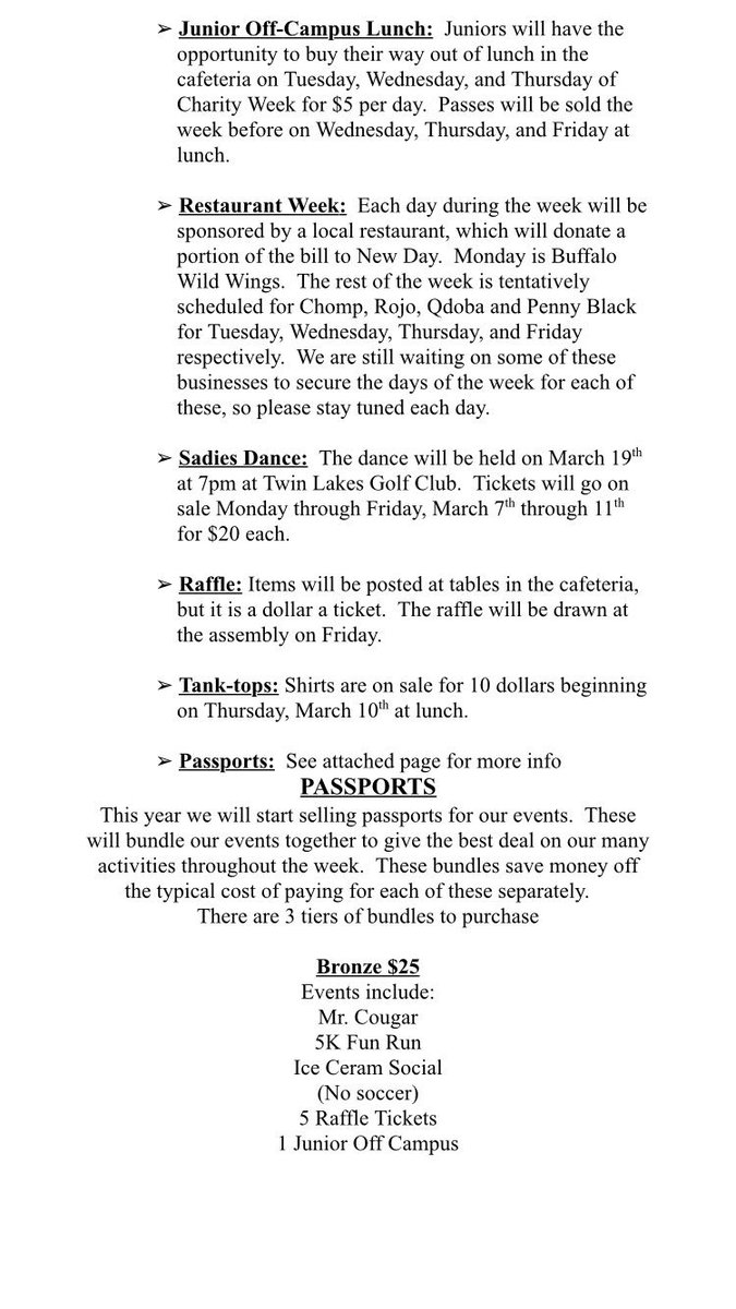 schsstuco's tweet photo. Charity week 3/11-3/19: New Day Foundation. Read below for how to donate and participate! https://t.co/T6FvmADwXj