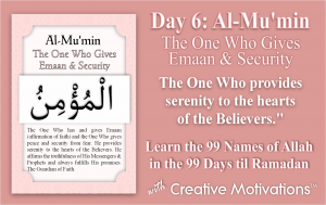 CreativeMotivat's tweet photo. DAY 6: Al-Mu'min: The One Who Gives Emaan &amp; Security https://t.co/tHp6prXuow ##99namesproject https://t.co/iqDtov9oSh