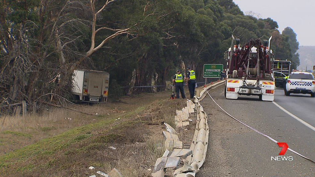 A man has died in a truck crash on the Western Freeway in Melbourne's