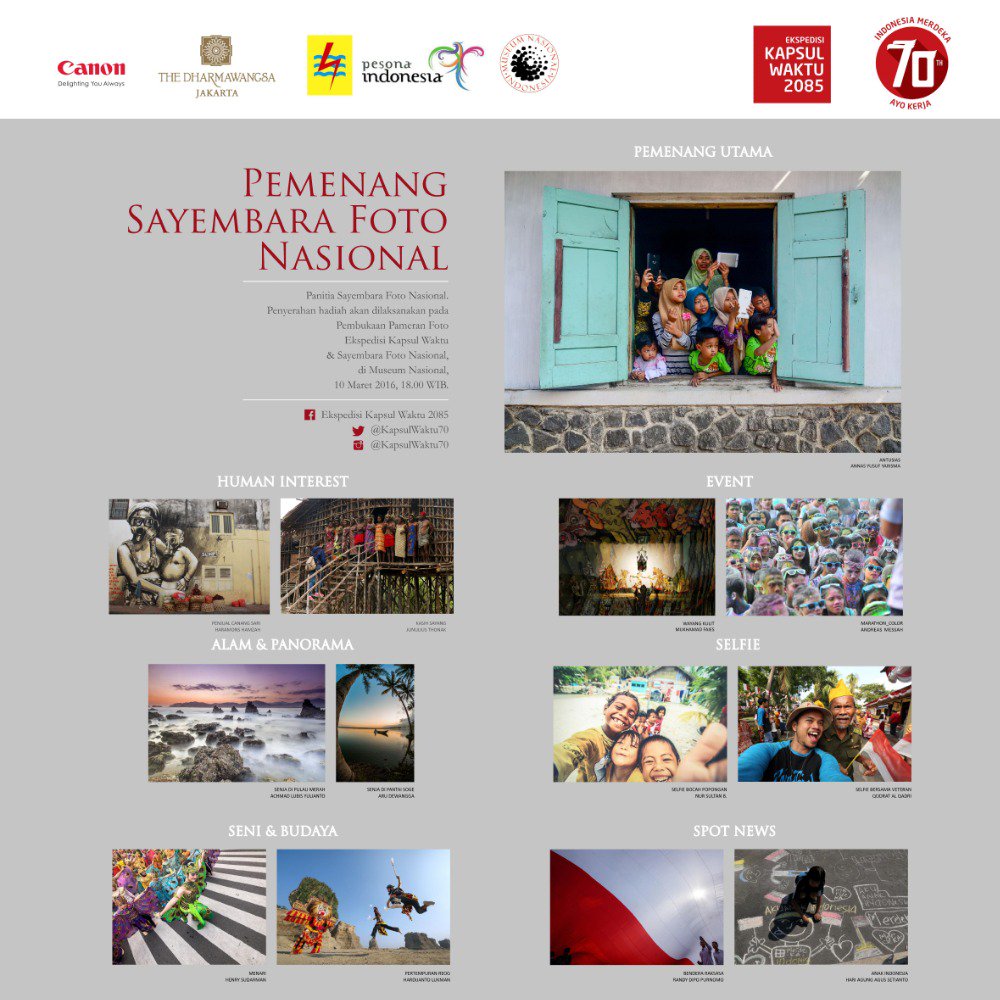 Selamat bagi para pemenang Sayembara Foto Nasional :-)