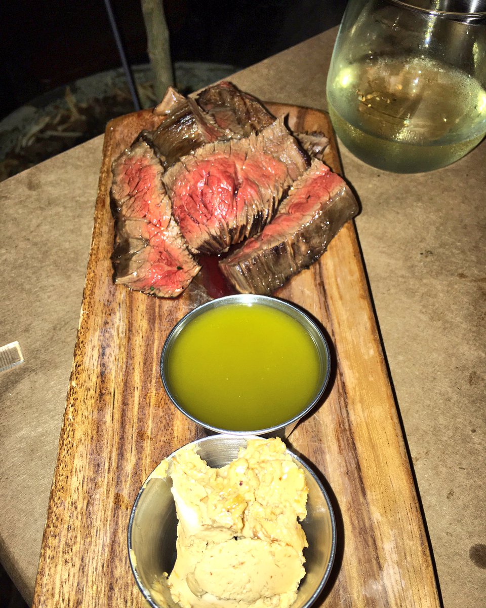 allihagendorf's tweet photo. #TGIF Skirt steak w oregano chimichurri sea urchin butter w a beautiful Albana wine. This is happiness #fittofeast https://t.co/BuY0ykXjj2