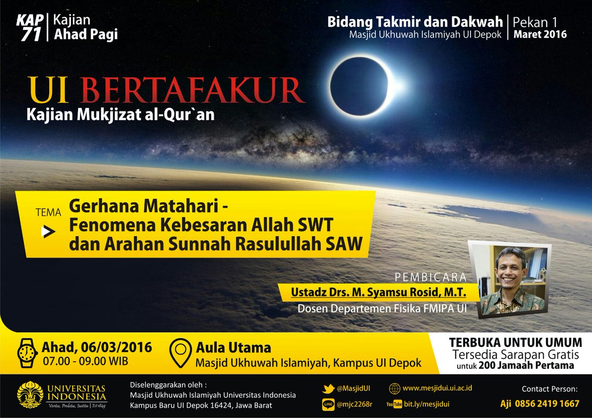 #KAP 71 | Gerhana Matahari - Fenomena Kebesaran Allah | ust Syamsu Rosid | 6/3 | yuk:) @fsldk_jadebek
<a href="/FKMI_IbnuSina/">LDF FK Untan</a>
