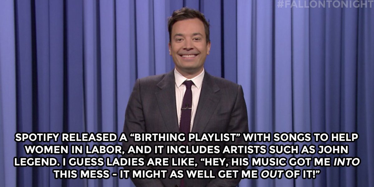 FallonTonight's tweet photo. Spotify released a "birthing playlist" with songs to help women in labor... #FallonTonight https://t.co/pvhtI6pjXM