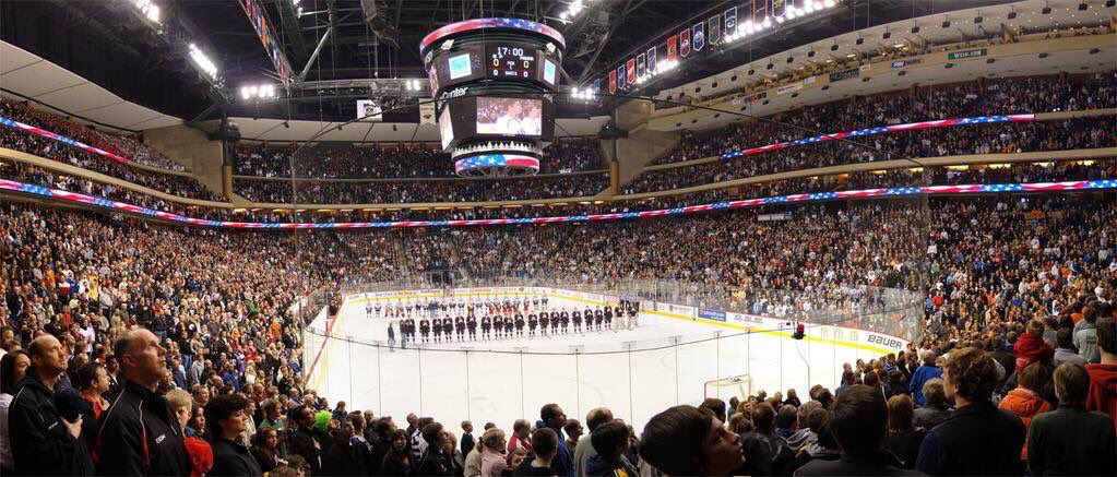 9modano's tweet image. That's why it's the state of hockey standing room only for high school tournament