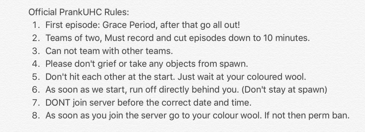 PrankPE_UHC's tweet photo. Once again all rules/teams you'll need to know for PrankUHC Season 1. https://t.co/psL9sFmAvV