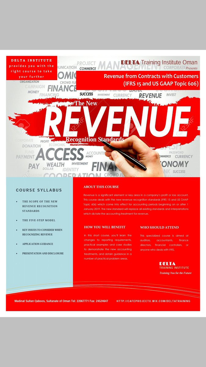 Delta_Oman's tweet photo. Read details of our upcoming training course in New Revenue Recognition Standards (IFRS 15 &amp; US GAAP Topic 606) https://t.co/vl0BvRxFw9