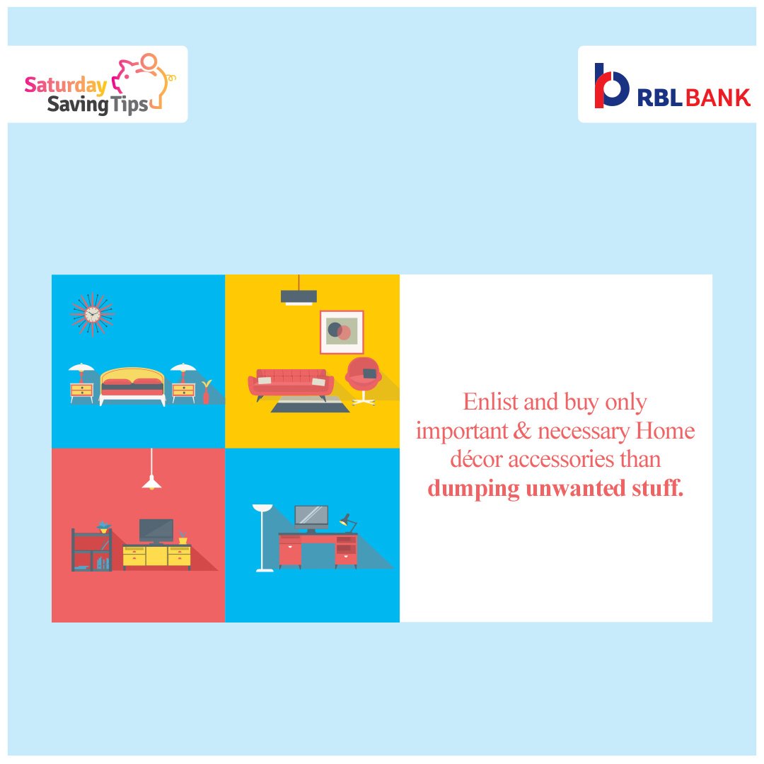 rblbank's tweet photo. #SaturdaySavingTips:Buy important & necessary #HomeDécor! #MakeMyHomeOffer on RBL Bank Cards https://t.co/76om4aL5dI https://t.co/0nSFRVD5b2